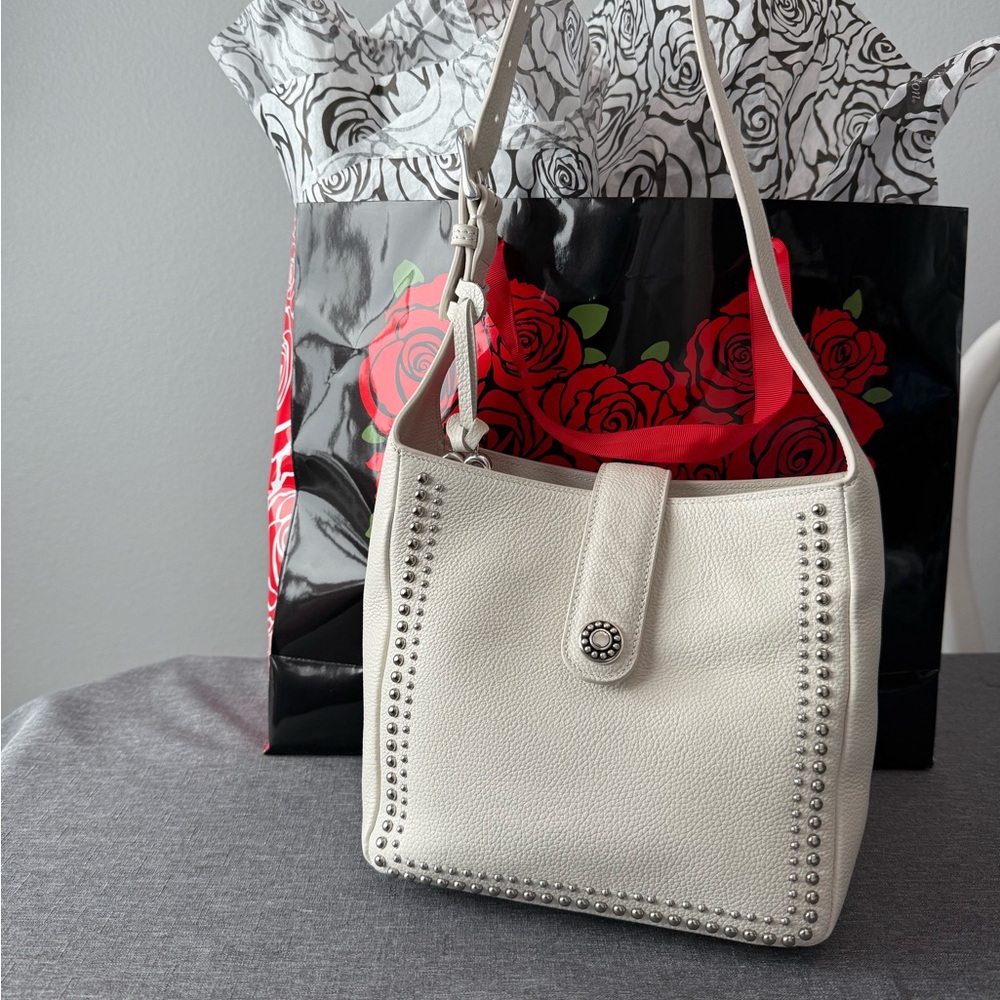 Brighton Pretty Tough Jill White Studded Heart Charm Shoulder Bag
